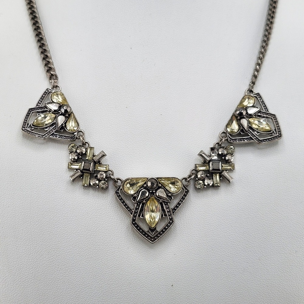 Statement Necklace‎ Silver Tone Geometric Rhinestone Bib Necklace